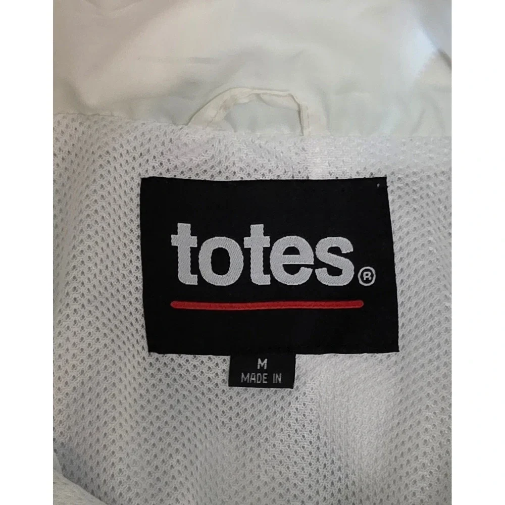 Totes Womens Windbreaker Jacket White Mint Green Zip Up Hooded Mesh Lined Size M